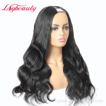 Lsy Beauty Hot Selling Side Part Indian Body Wave U Part Wig With Clips Natural Human Hair Wigs Blended With Natural Hair